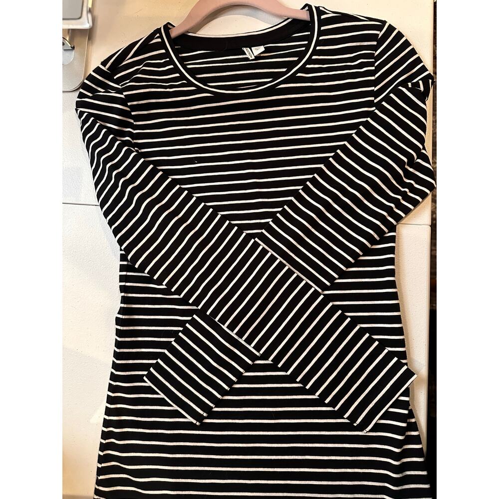 Nordstrom Long Sleeve Black White Striped Long Sleeve 100% Cotton Tee 2XS NEW